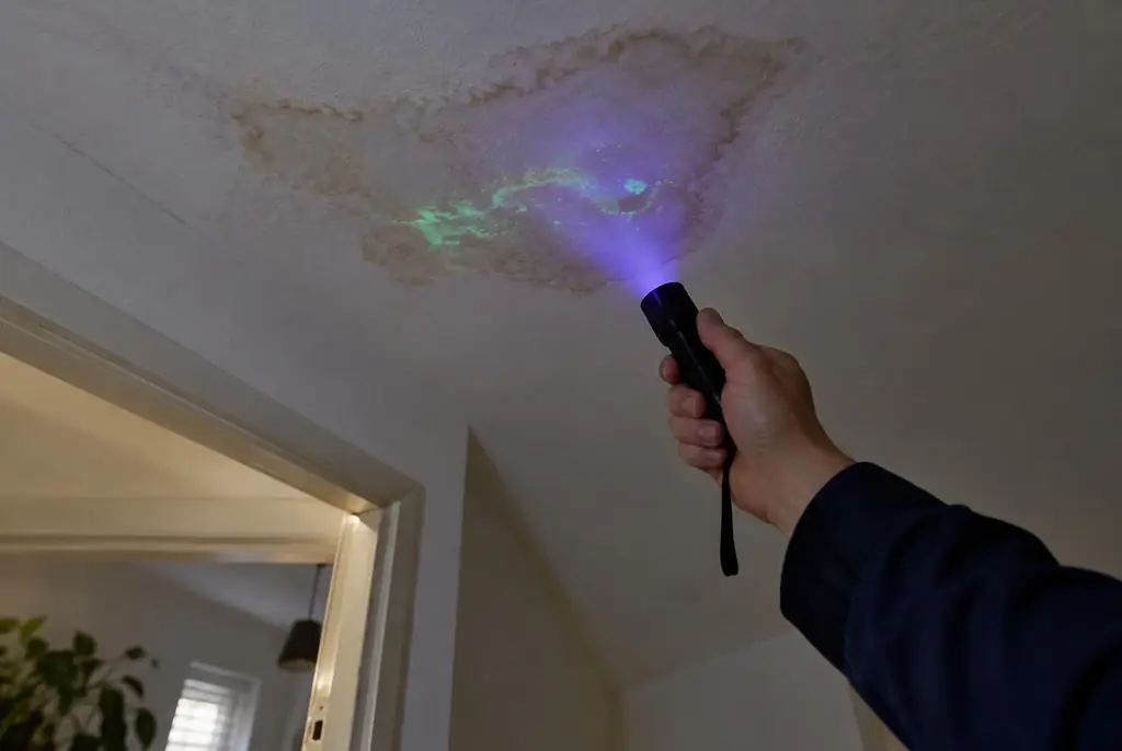 Lekdetectie Deventer – kleurstof controleren op het plafond met uv-licht