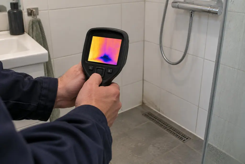 Lekdetectie Deventer – lekdetectiespecialist met warmtebeeldcamera in een badkamer