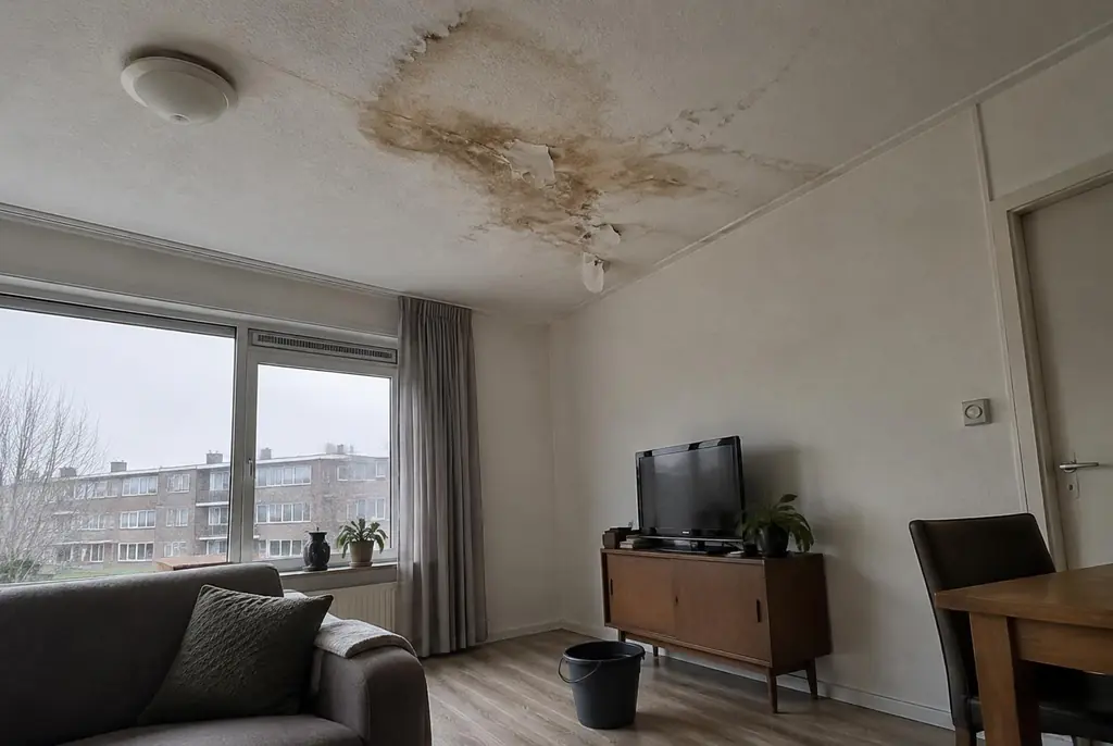 Lekdetectie Deventer – vochtplek op het plafond onder een badkamer